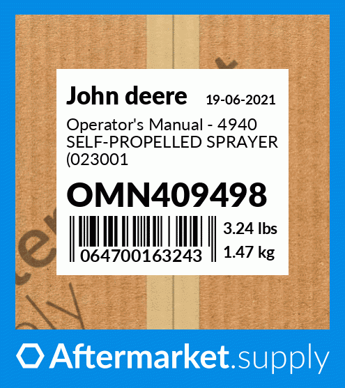 Omn409498 Operators Manual 4940 Self Propelled Sprayer 023001 Omn409498 Fits John Deere 9881